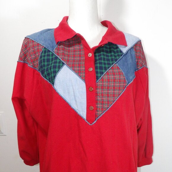 Vintage Koret City Blue Red Patchwork Shirt Ladies Size Large - Picture 1 of 3